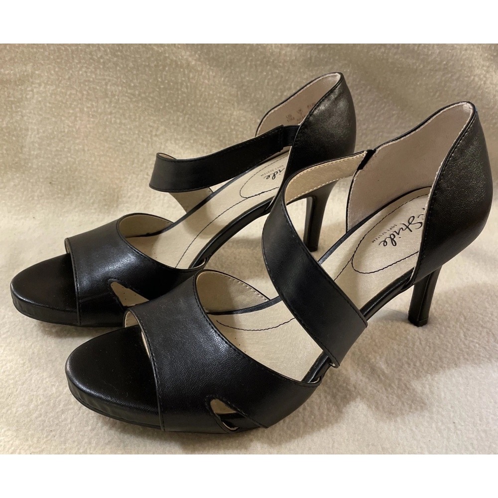Life Stride Mega Heirloom Black Met Women's Size 10 Cushioned Strappy 3" Heels